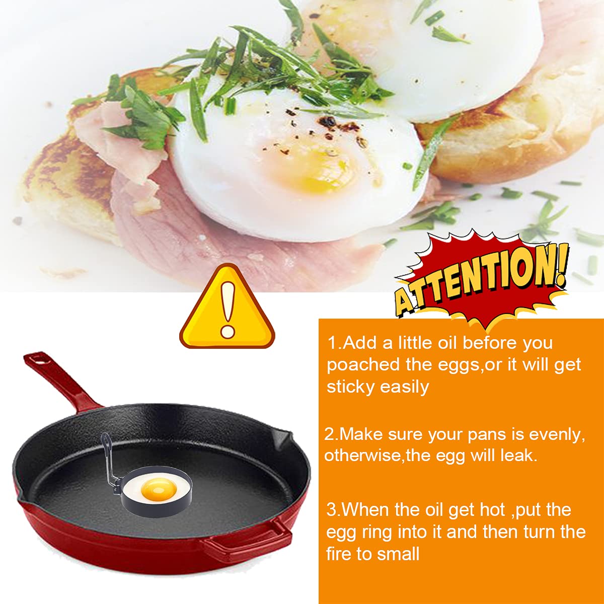 2-Pack 6 Inch Non-Stick Stainless Steel Pancake Ring for Griddle - Omelette, Muffin & Crumpet Maker with Silicone Handle - Perfect for Breakfast, Brunch & Cooking Shows