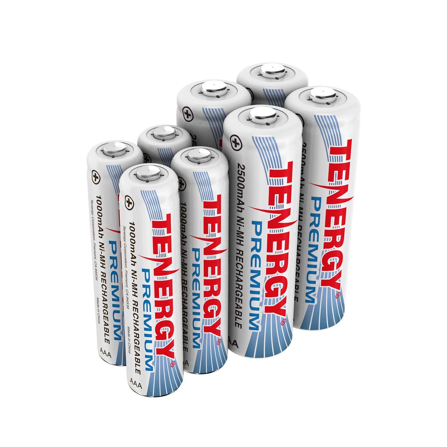 Tenergy Premium High Capacity NiMH Rechargeable Batteries - 8 Pack (4xAA & 4xAAA) for Digital Cameras, Toys, Flashlights & More | Long-Lasting Power Solution