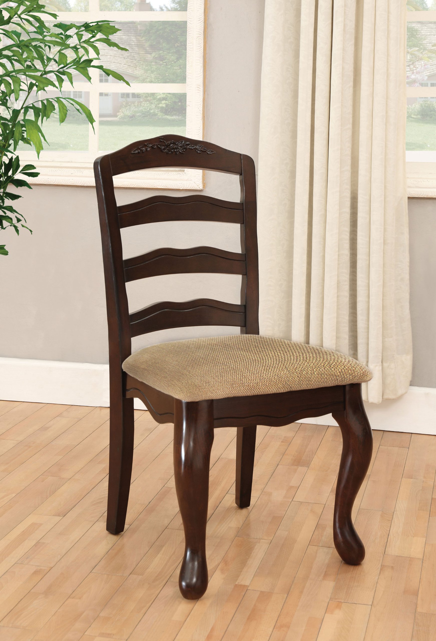 Furniture of America Kathryn Side Chair in Dark Walnut - Elegant Dining Room Accent Chair for Kitchen, Living Room, and Office