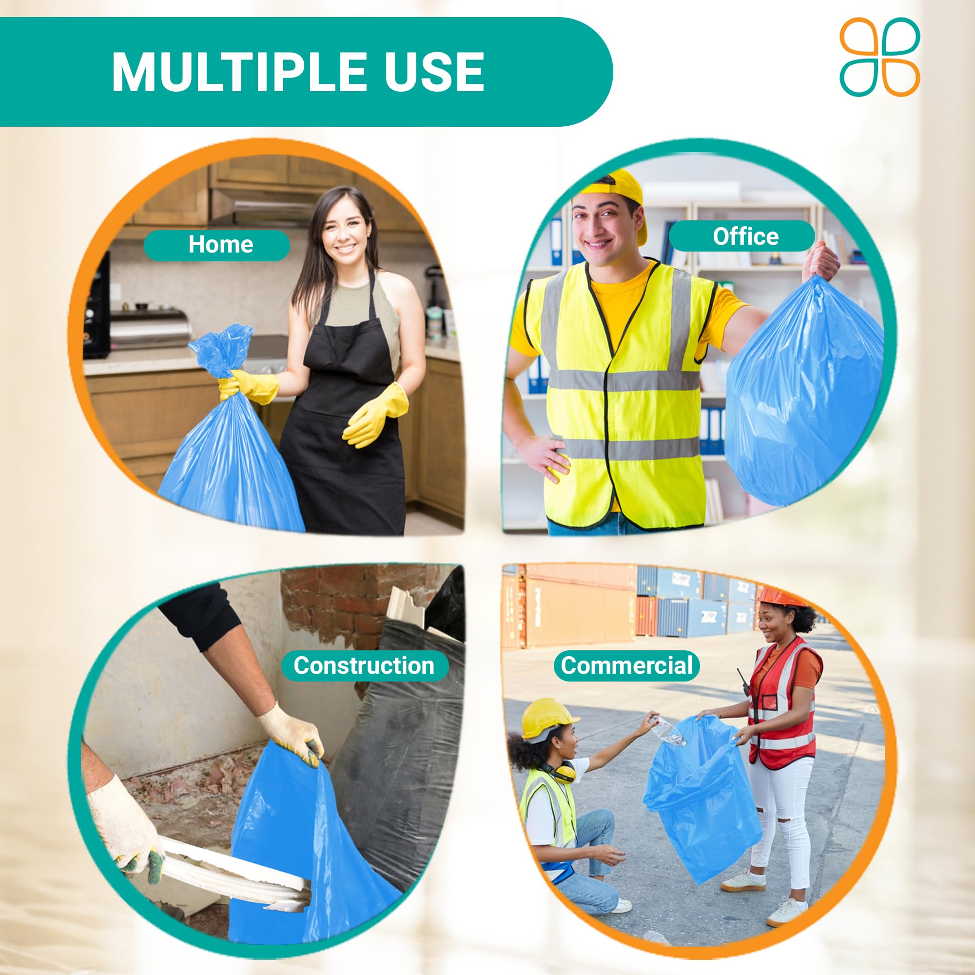 Heavy Duty 95-Gallon Trash Bags - 1.5 Mil Thick Large Kitchen Garbage Bags for Rolling Trash Bins - 61