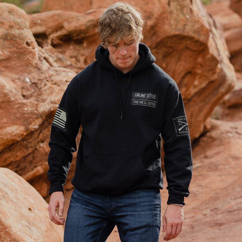 Custom Name Tape Hoodie - Personalized Black Pullover for Men & Women | Gym, Workout, Casual Wear