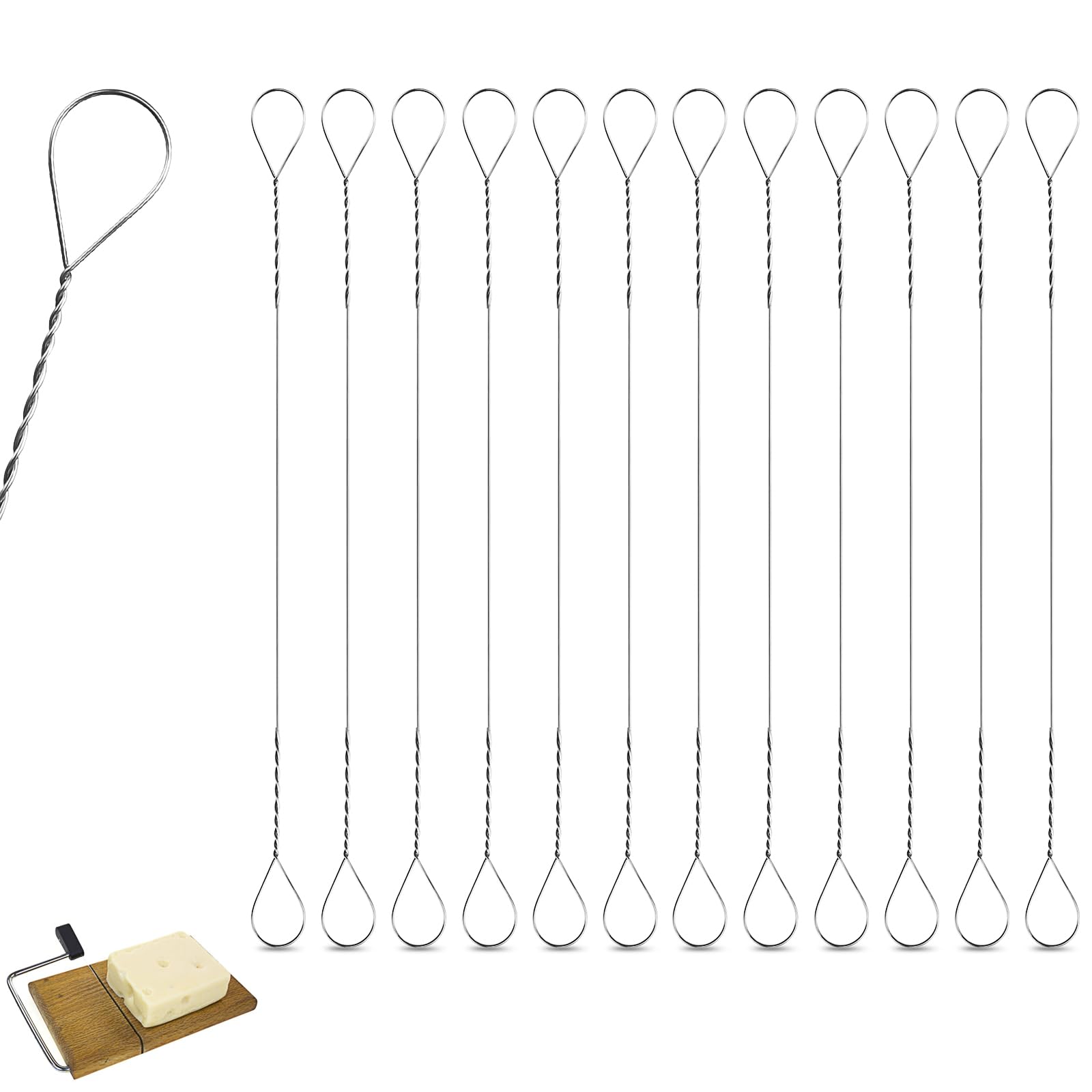 12-Pack Stainless Steel Cheese Slicer Wires - 5.7 Inch Replacement Cheese Cutter Wires for Block Cheese, Marble Cheese & Butter - Perfect for Kitchen, Deli, Catering & Cheese Platter Preparation