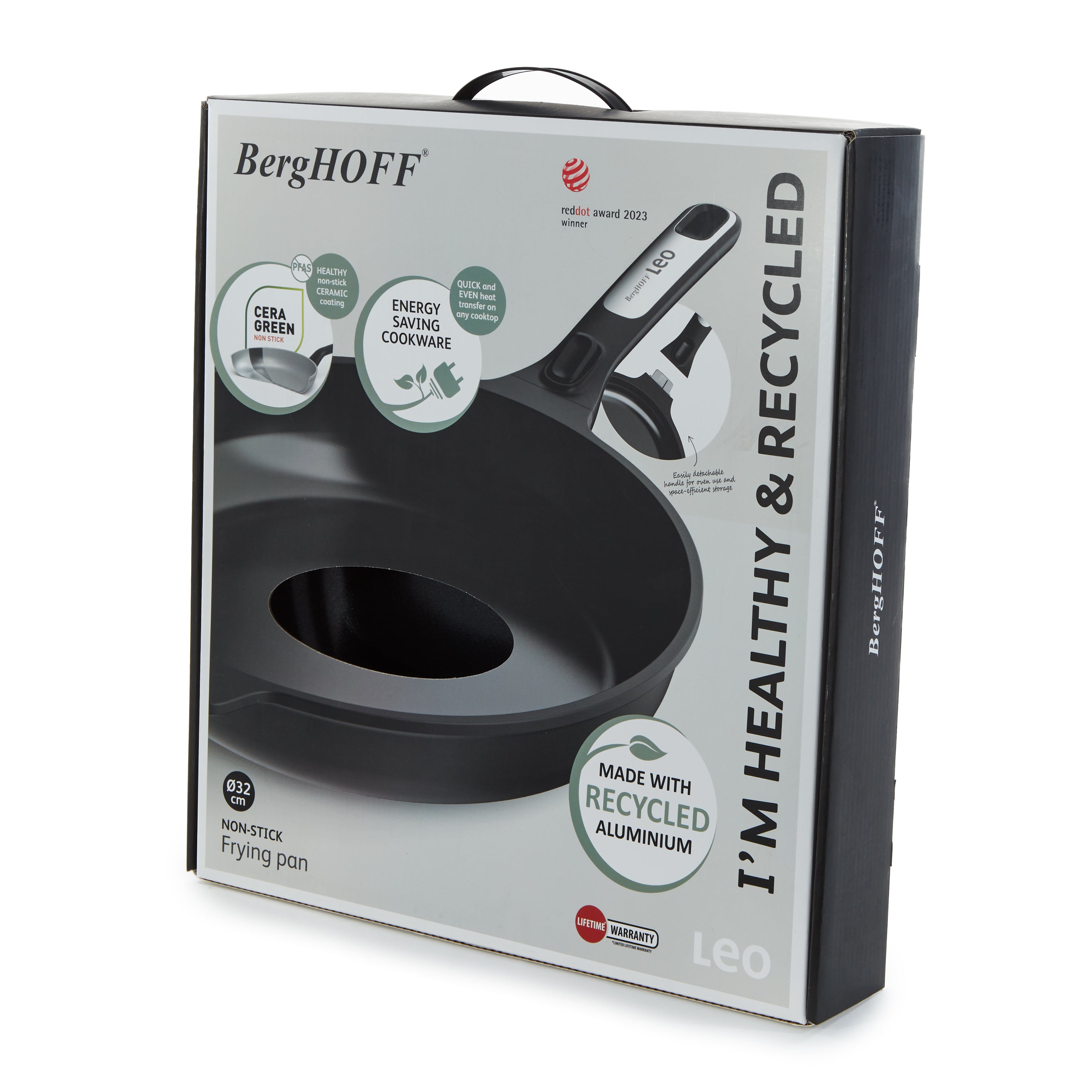 BergHOFF Leo Phantom Nonstick Ceramic 12.75-Inch Fry Pan | Eco-Friendly Recycled Aluminum | Induction Compatible | Perfect for Sautéing, Frying & Omelets | PFOA-Free Cookware for Healthy Cooking