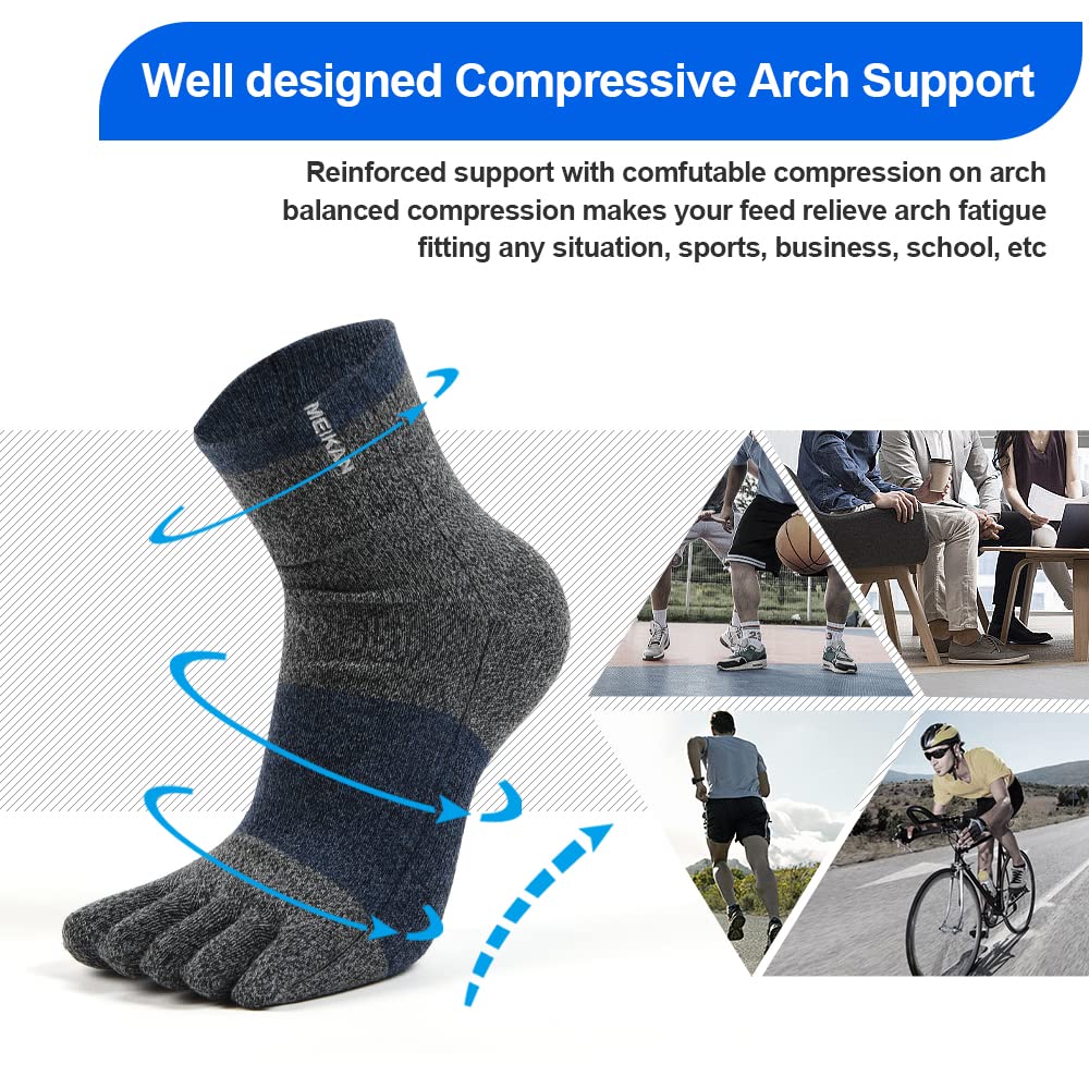 Breathable Men's Cotton Toe Socks - 5 Finger Compression Crew Socks for Running & Athletic Activities - No Show Design (4 Pairs, Size 7-11) - Perfect for Gym, Yoga & Outdoor Sports