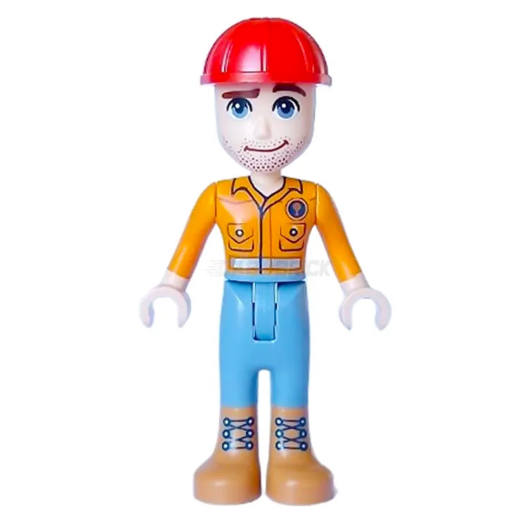 LEGO Minifigure Friends Series - Darrel with Orange Safety Shirt & Construction Helmet | Authentic LEGO Collectible for Construction Site Role Play & Display
