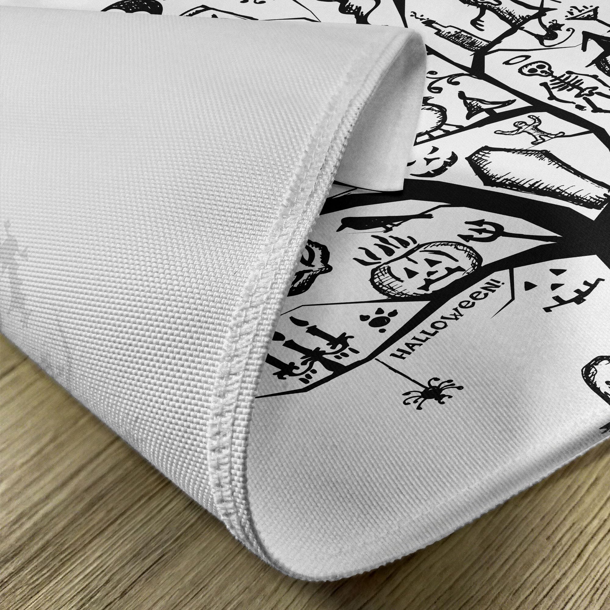 Ambesonne Halloween Place Mats Set of 4 - Spooky Tree & Witch Broom Design, Washable Fabric Table Mats for Dining Room & Kitchen Decor (Black & White) | Perfect for Halloween Parties, Fall Dinners & Themed Home Decor