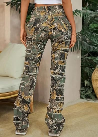 KELYWELL Women's High Waist Camo Ripped Jeans | Slim Fit Stretchy Denim Pants for Casual Wear