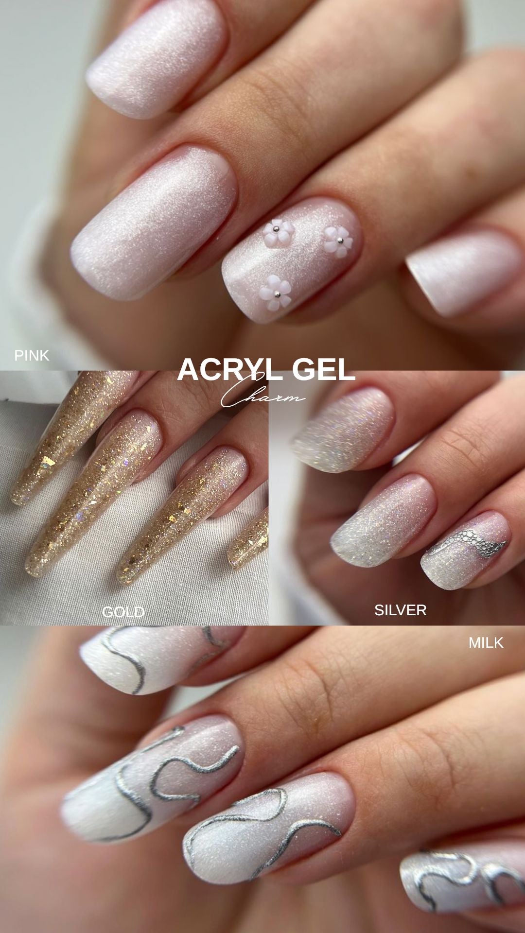 F.O.X Acryl Gel Charm 005 - Silver Nail Art Gel (15ml) for Professional & DIY Manicures - Perfect for Nail Salons, Home Use & Gift Giving