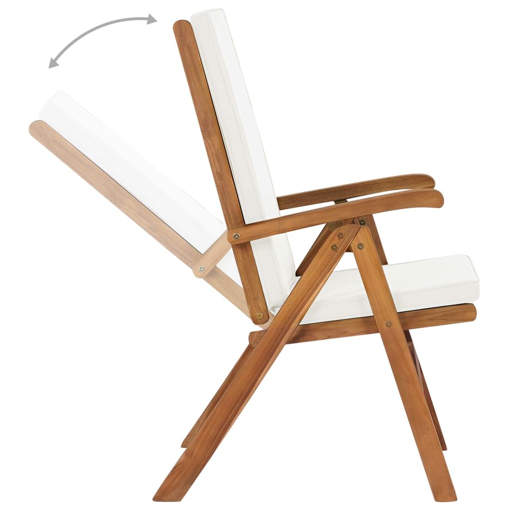 2-Piece Solid Teak Wood Reclining Patio Chairs with Cushions - Cream Outdoor Lounge Furniture for Garden, Poolside & Backyard Relaxation