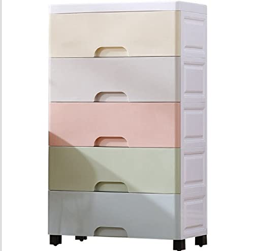 Deepclaoto 5-Drawer Plastic Storage Cabinet with Wheels - Organizer for Clothes, Toys, Bedroom & Playroom - Space-Saving Dresser for Home, Office, and Kids Room Organization
