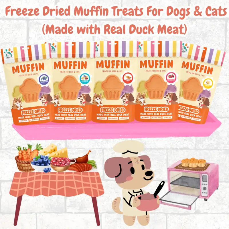 Freeze Dried Muffin Dog & Cat Treats with Real Duck Meat - 100g, 5 Flavor Options | All-Natural Training Snacks for Puppies, Kittens & Adult Pets | Perfect for Reward, Travel & Dental Health Care