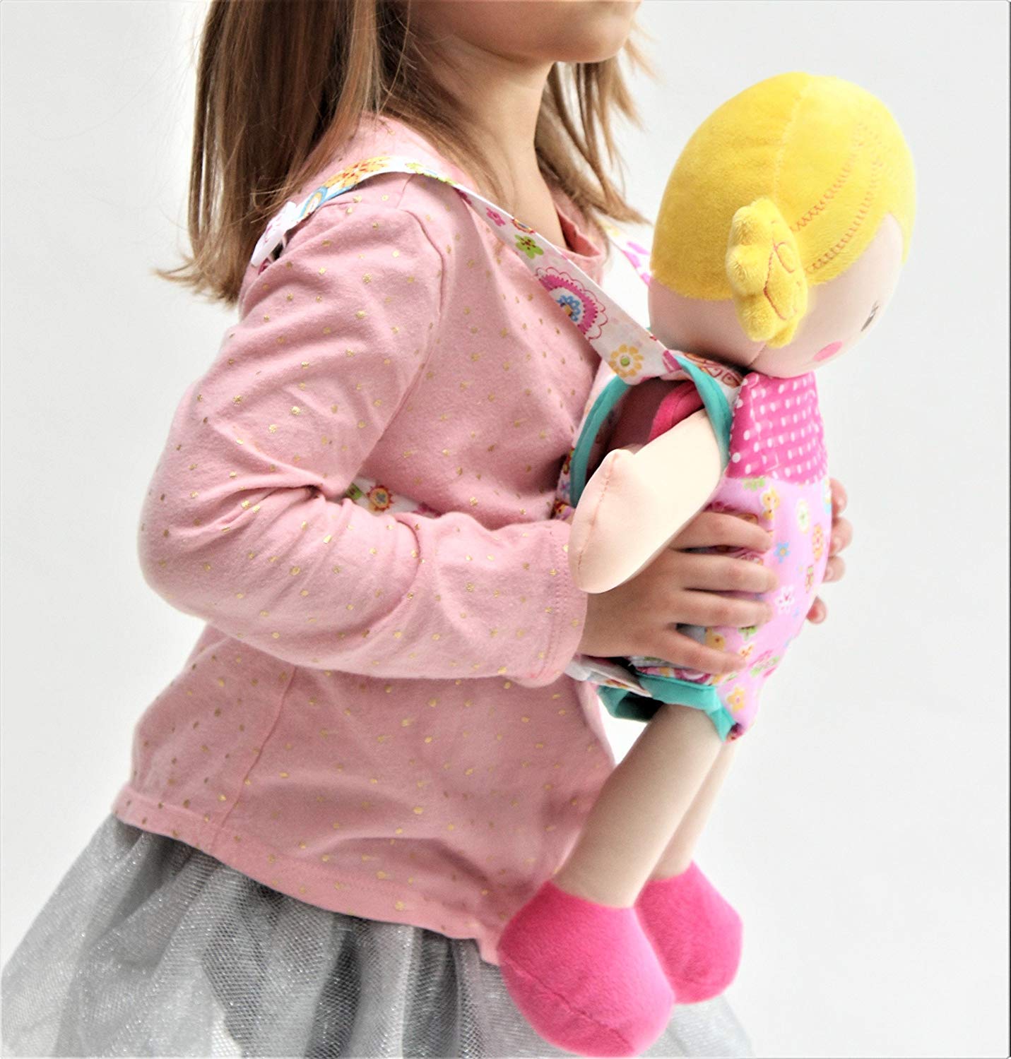 Patchwork Pink Doll Carrier - Comfortable Straps for Baby Playtime