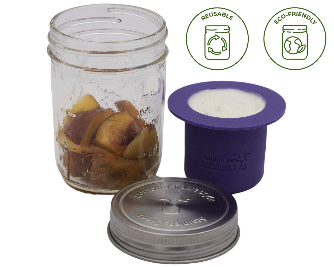 Mason Jar Lifestyle Divider Cup - BPA-Free Plastic Free Bento Lunch Container for Salads, Dips & Snacks | Wide Mouth Leakproof Food Storage | Perfect for Meal Prep, Office Lunch & Picnics (Bright Blue)