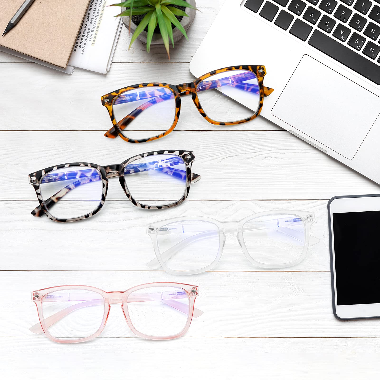 5 Pack Blue Light Blocking Reading Glasses - Anti UV Square Computer Glasses for Women & Men (0.5 Strength, 5 Mixed Colors) - Perfect for Office Work, Screen Time & Digital Eye Strain Relief