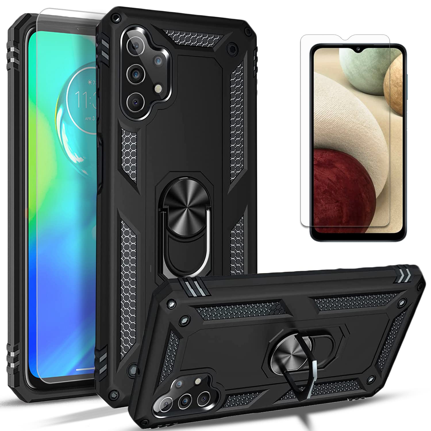 STARSHOP Samsung Galaxy A32 5G Case with Tempered Glass Screen Protector - Military Grade Shockproof Protective Cover with Kickstand - Black | Perfect for Outdoor Activities, Travel & Daily Protection