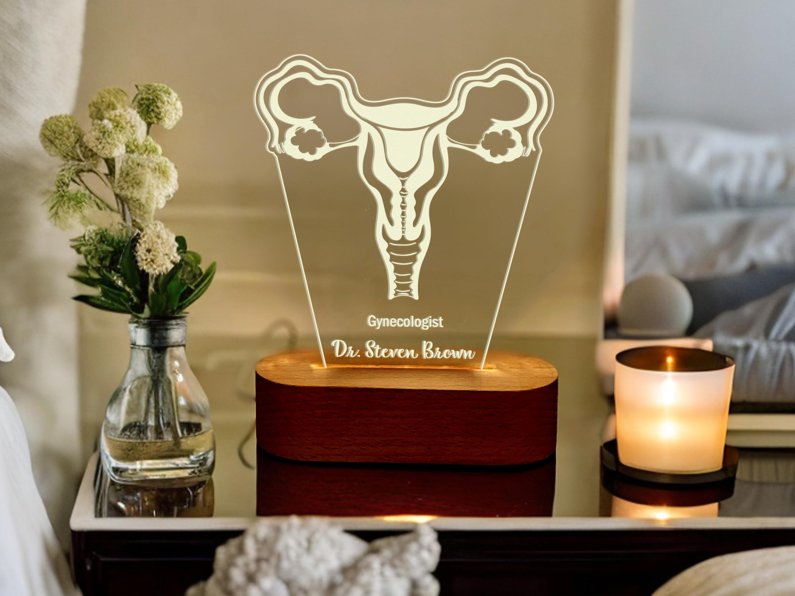 Personalized Gynecologist Night Light - Custom Name LED Lamp with Uterus Design | Perfect Gift for OB-GYNs, Medical Office Decor & Relaxing Night Light for Home