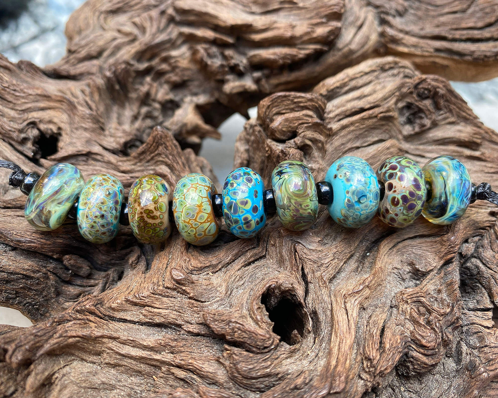 9 Blue Green Orphan Mix Lampwork Beads Set SRA - Handmade Glass Beads for Jewelry Making, DIY Crafts, Bracelets & Necklaces - Perfect for Beaders and Craft Enthusiasts