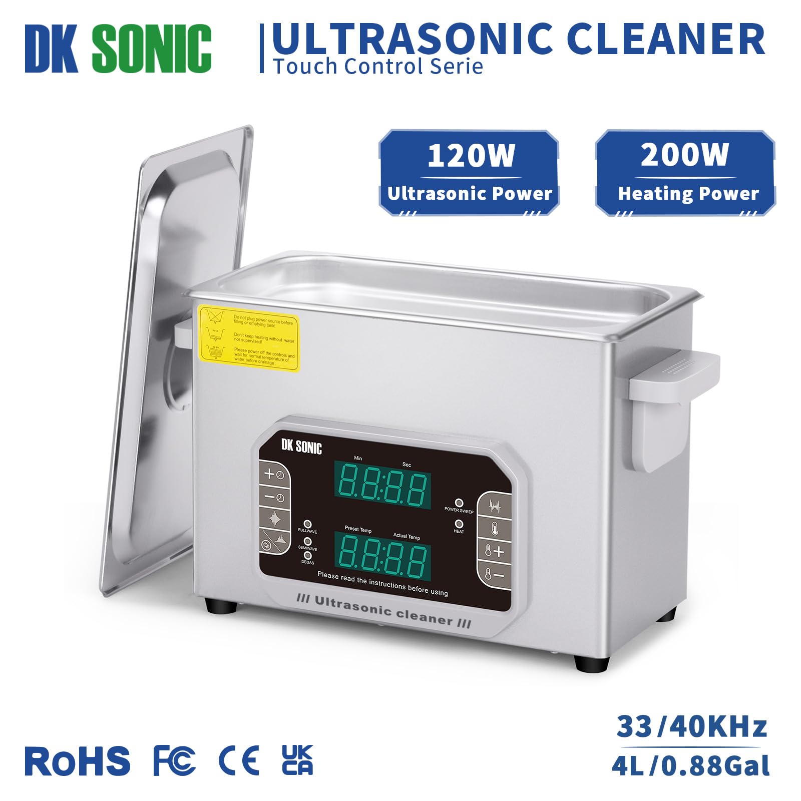 DK SONIC Touch 4L Ultrasonic Cleaner with Heater & Timer - Professional Ultrasound Cleaning Machine for Carburetors, Automotive Parts, Guns, Jewelry, Watches, Circuit Boards - Commercial & Home Use (110V) - Perfect for Workshops, Labs, and Home Cleaning Needs