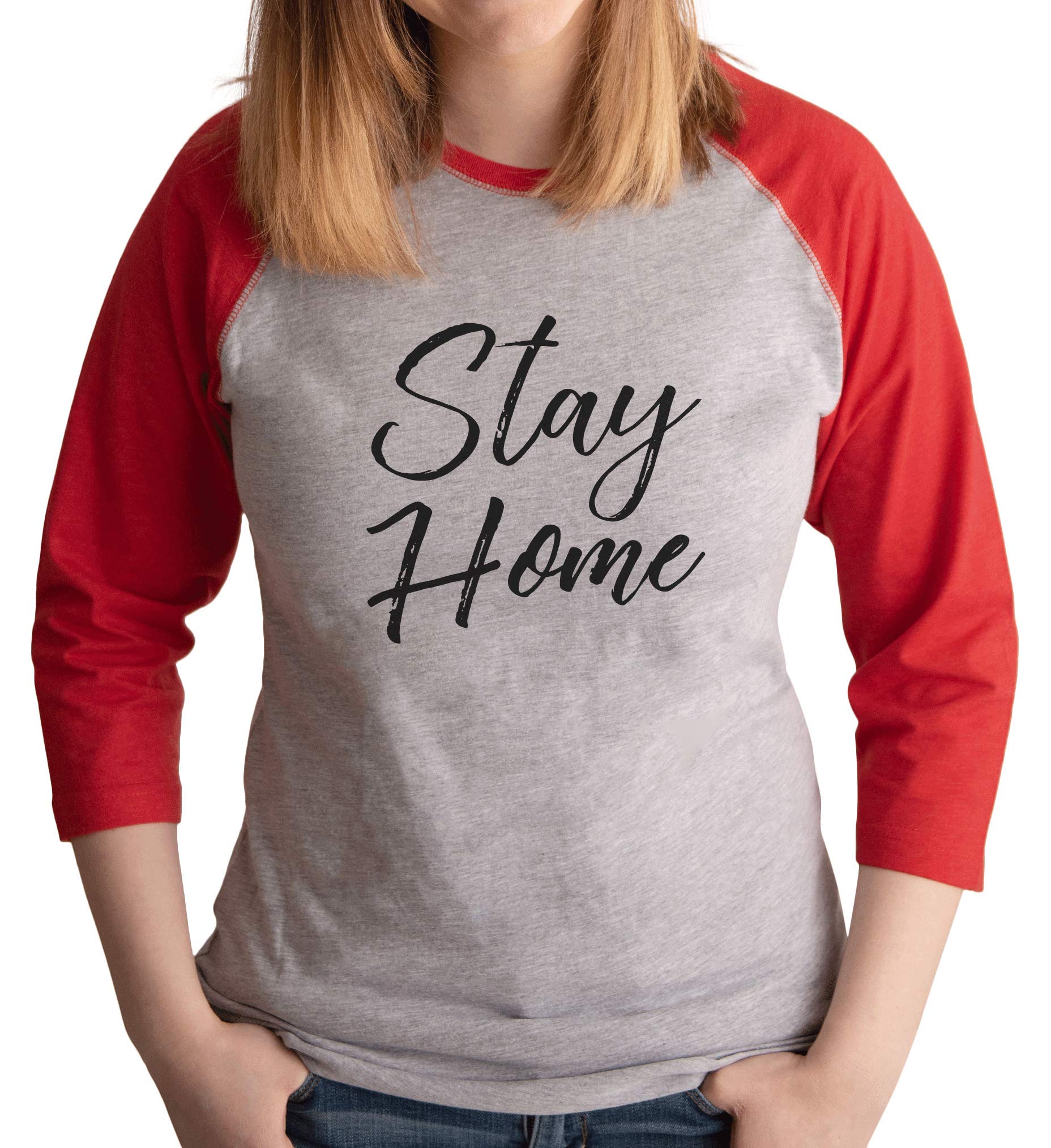 7 ate 9 Apparel Women's Stay Home Red T-Shirt - Comfortable Casual Top for Relaxing at Home, Lounging & Weekend Wear