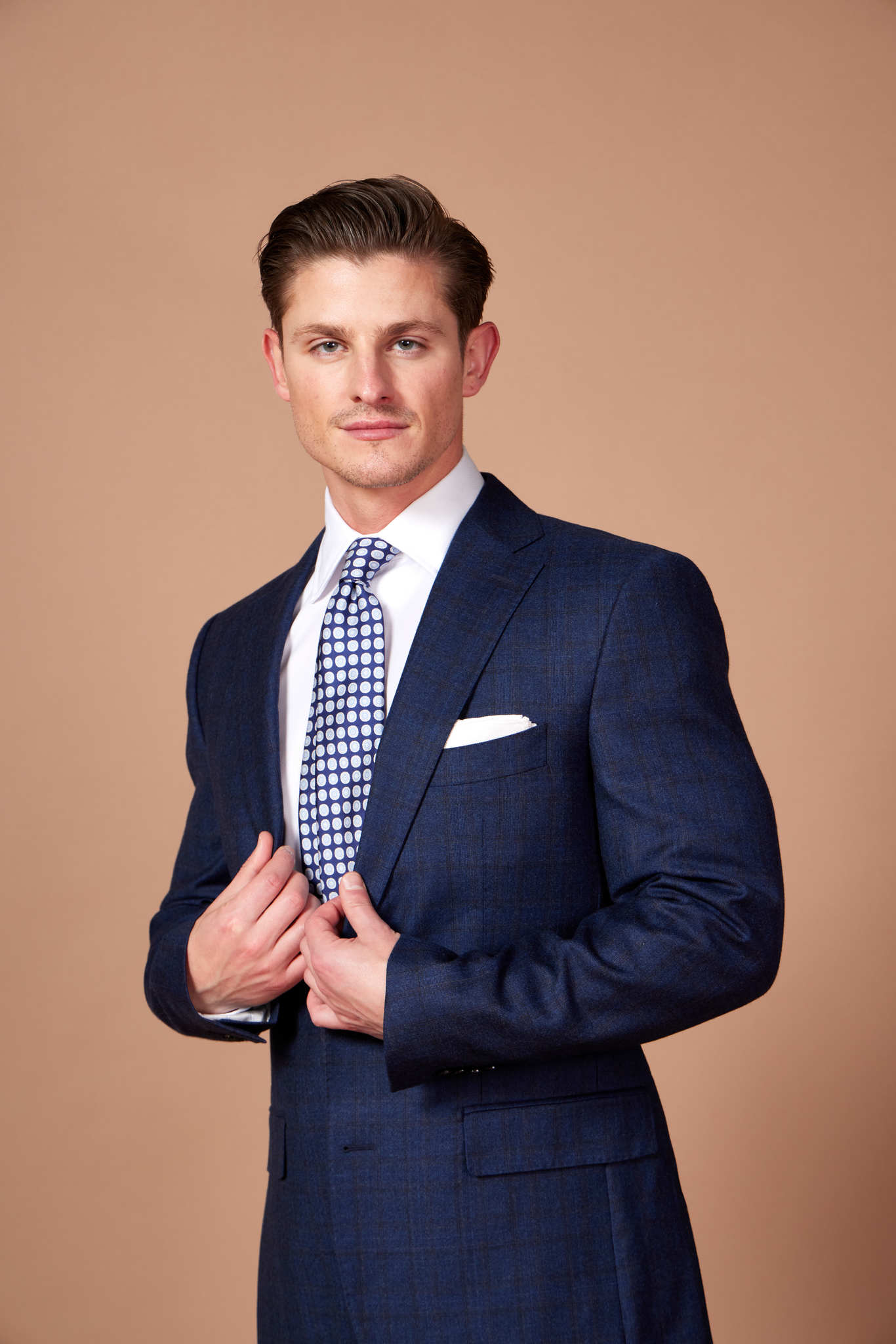 HENRY SARTORIAL Navy Blue Check Wool Suit for Men - Business Formal Attire & Office Wear - Perfect for Weddings, Interviews and Professional Events