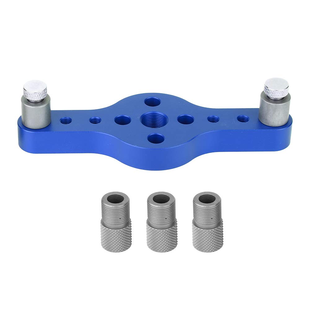 Industrial Wood Drill Bit Set with 3Pcs Drill Bushing - Aluminum Alloy Punch Locator & Hole Guide for Precision Woodworking, DIY Projects (Blue) - Perfect for Cabinet Making, Furniture Repair, and Carpentry Work