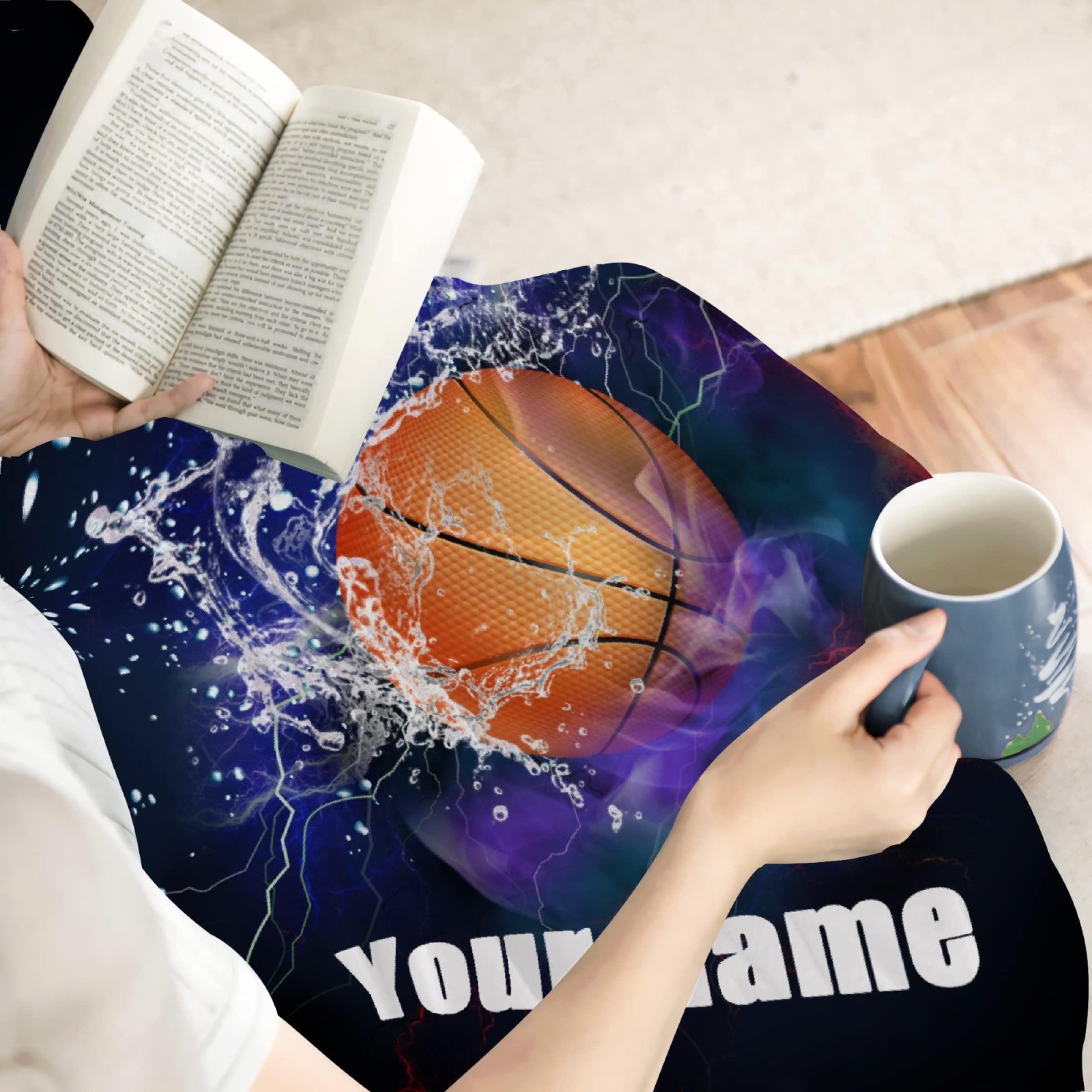 AMITAYUS Personalized Basketball Throw Blanket - Custom Name Fleece Blanket for Men, Boys & Sports Fans - Cozy Flannel Gift for Boyfriend, Birthday & Game Nights - Perfect for Bedroom, Sofa & Basketball Watching