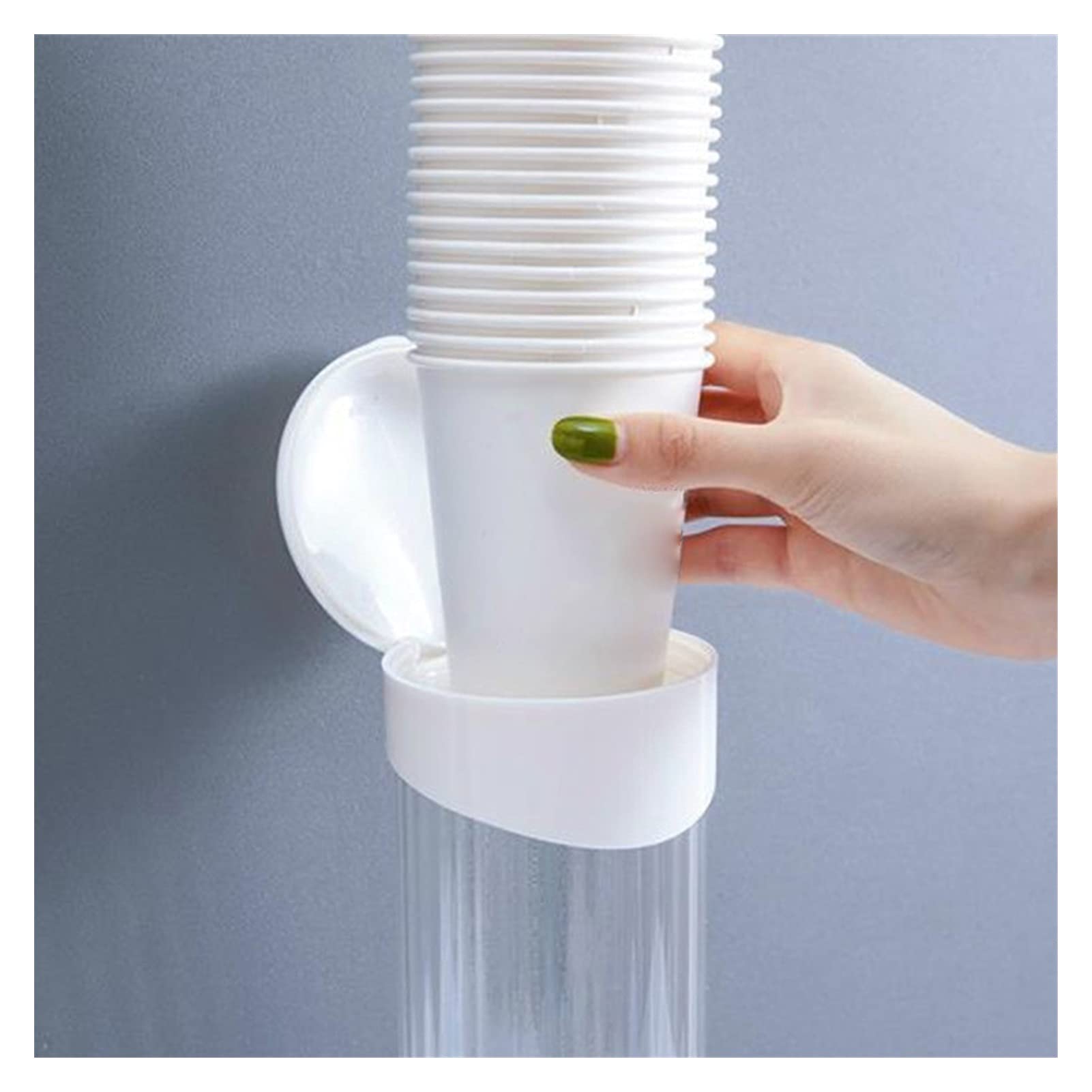 AISHANBAIHUODIAN Automatic Disposable Paper Cup Dispenser - White Plastic Cup Holder with Dustproof Design, No Punching Required for Easy Use | Perfect for Offices, Restaurants, and Home Kitchens