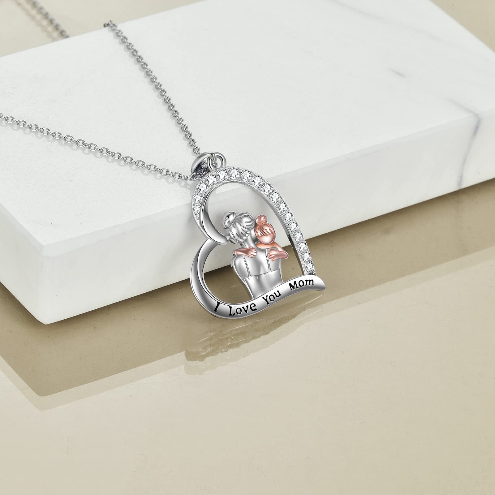 YAFEINI 925 Sterling Silver Mother Daughter Heart Necklace Pendant for Women - 18