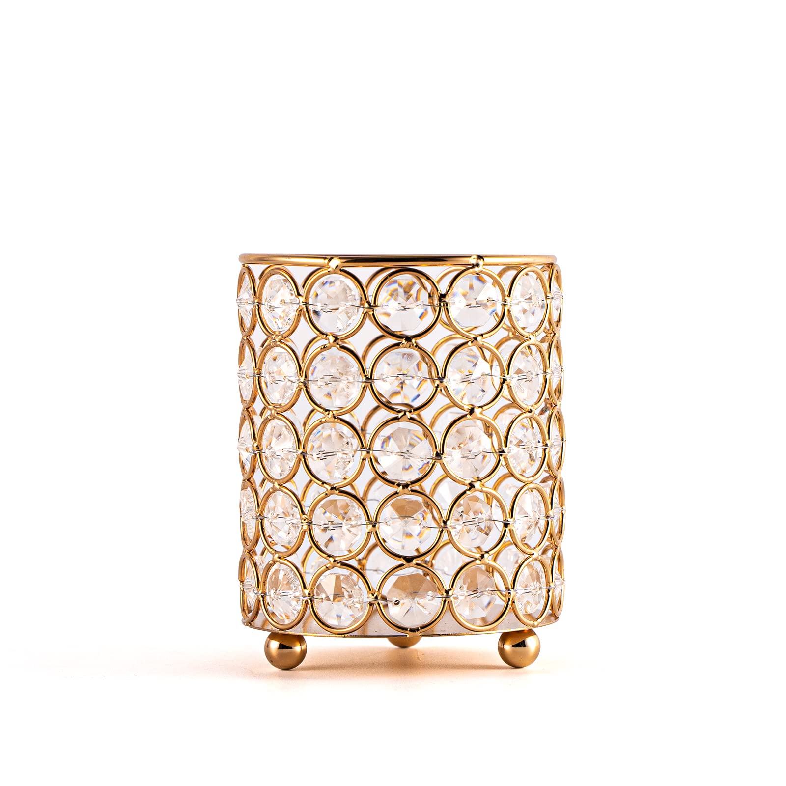 VINCIGAR Gold Cylinder Crystal Tea Light Candle Holders - Elegant Wedding Centerpieces & Home Decor Lanterns for Table Decorations, Romantic Dinners, and Holiday Celebrations