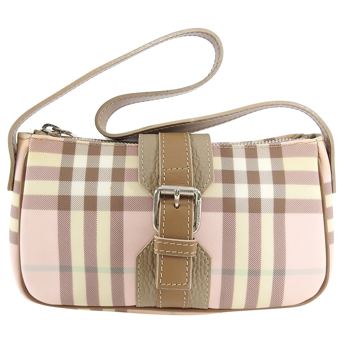 Burberry London Pink Coated Canvas Nova Check Mini Baguette Bag for Women | Luxury Designer Crossbody Purse | Perfect for Date Night, Parties & Everyday Use
