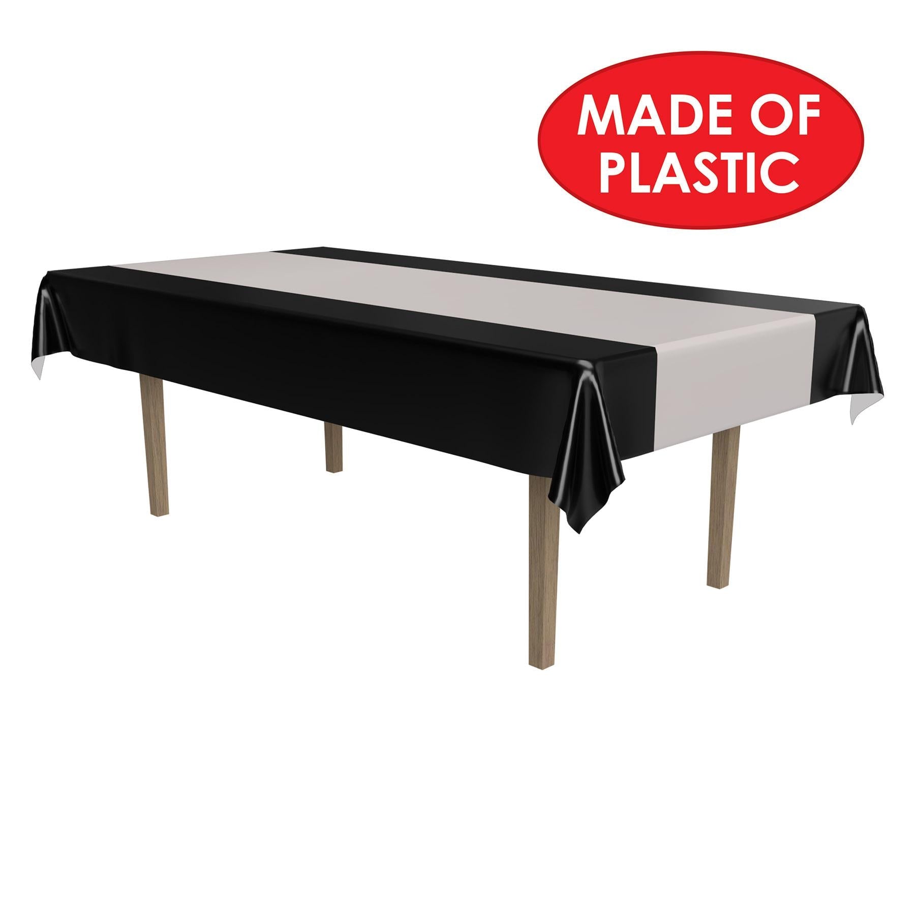 12 Pack Beistle Black and Silver Party Table Covers - Premium Disposable Tablecloths for Birthday, Wedding, and Holiday Decorations