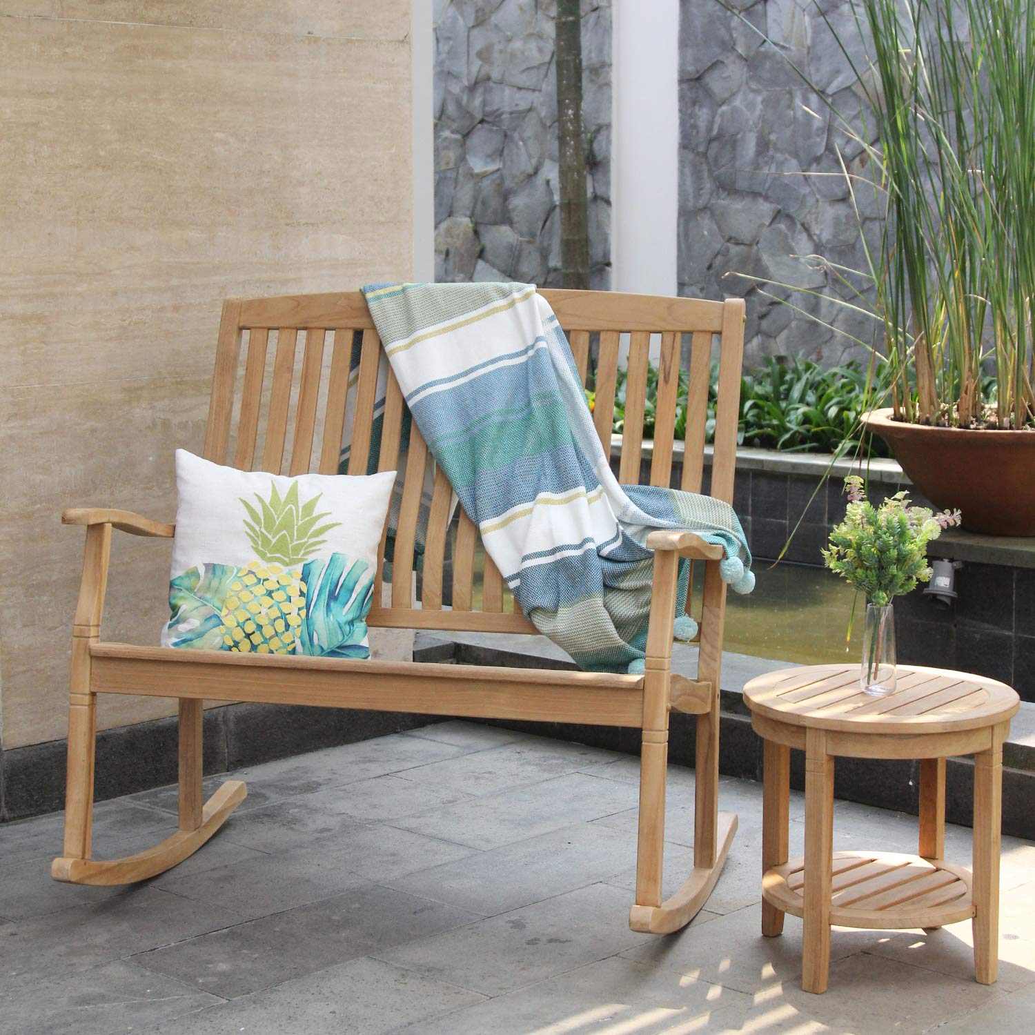 Premium Indonesian Teak Arie Outdoor Round Side Table - Natural Teak Finish - Durable & Weather-Resistant - Perfect for Patio, Garden, Poolside & Deck Decor