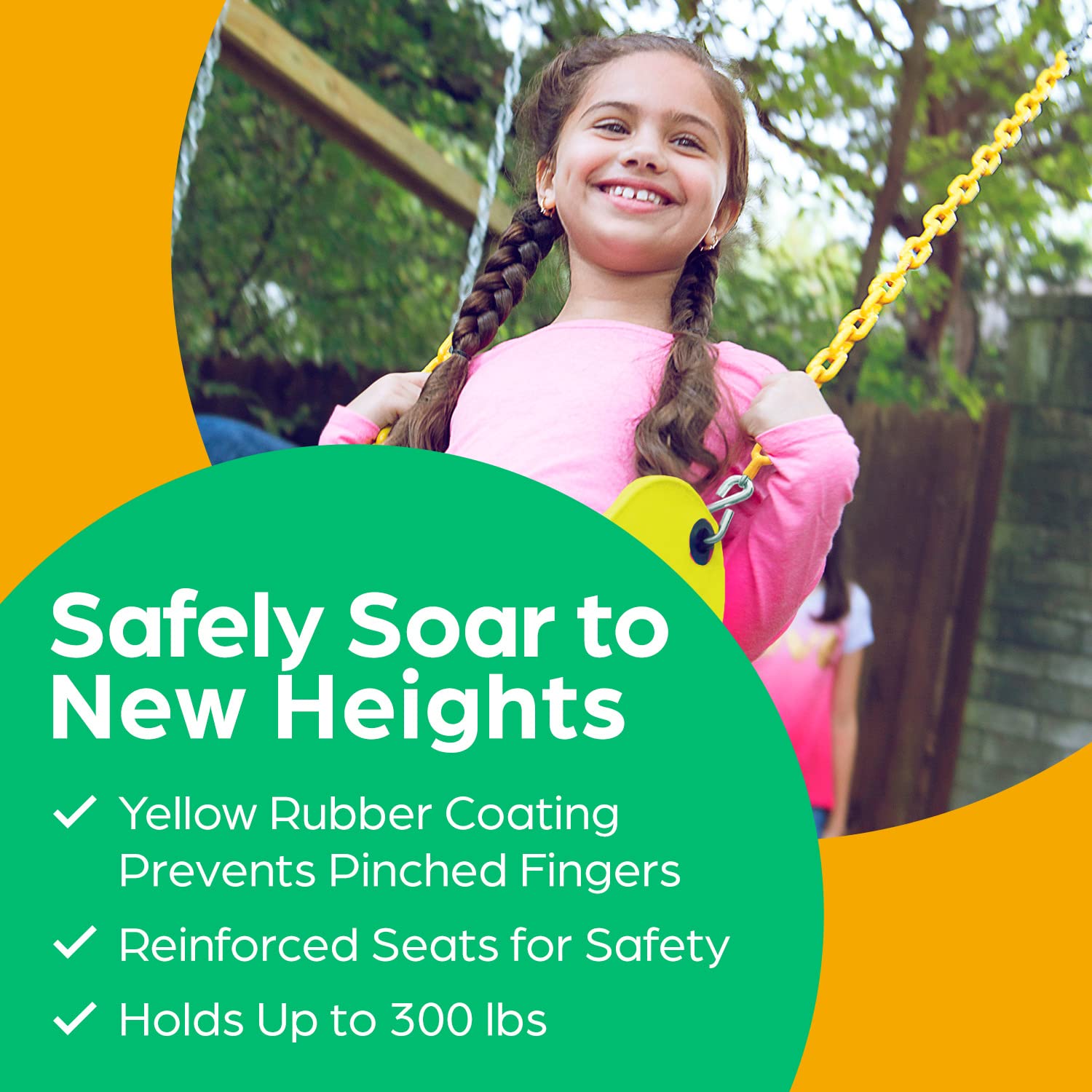 Jungle Gym Kingdom Heavy Duty Outdoor Swing Seat Replacement Kit - Pack of 2 with Durable Chains for Backyard Swing Sets & Playgrounds - Kids Swing Accessories (Yellow) | Perfect for Backyard Fun, Playgrounds, and Outdoor Family Activities