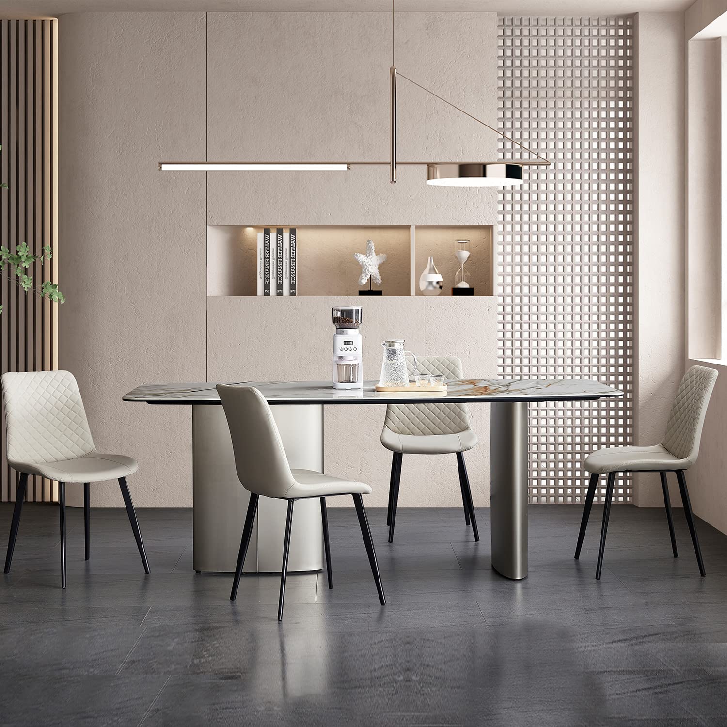 Seonyou Modern Dining Chair Set of 4 - Beige Upholstered Kitchen Chairs with Sturdy Metal Legs, Mid Century Design for Dining Room, Kitchen, and Restaurant Use