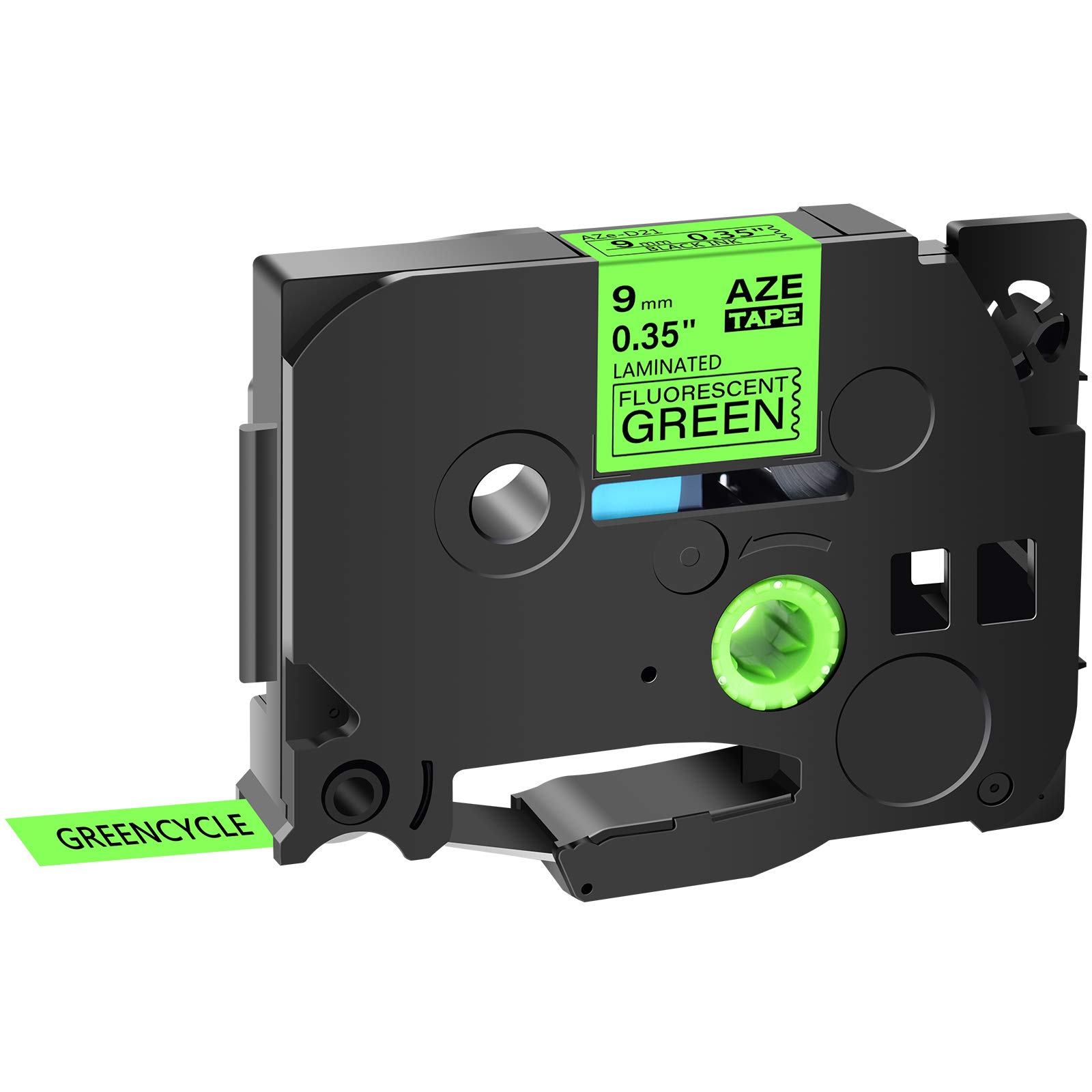 GREENCYCLE 80-Pack Black on Fluorescent Green Laminated Label Tapes - 0.35 Inch (3/8