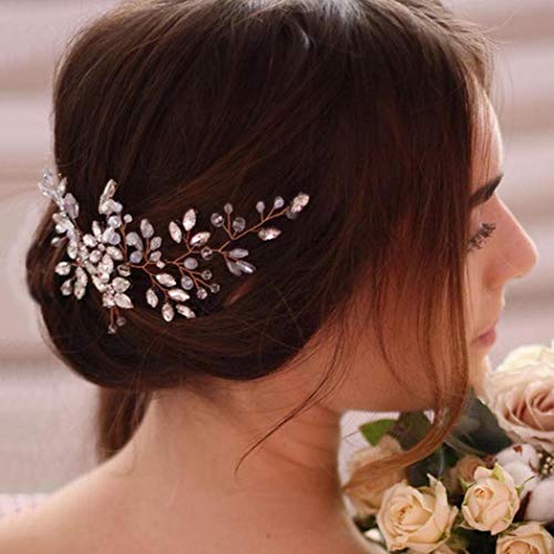 Gorais Bride Wedding Headband - Rose Gold Crystal Flower Bridal Hair Accessories with Rhinestones for Women and Girls | Perfect for Weddings, Prom, Bridal Showers & Special Occasions