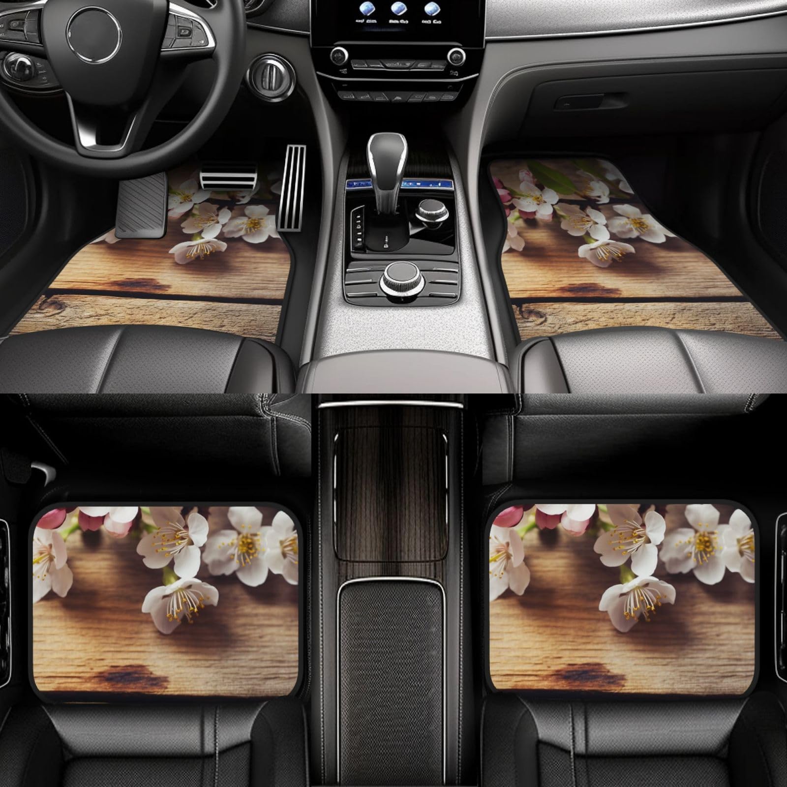 4-Piece Spring Blossom Carpet Floor Mats Set - Waterproof Universal Auto Mats with Heel Pad for Cars, Trucks, Vans & SUVs | Perfect for Home, Office & Vehicle Protection
