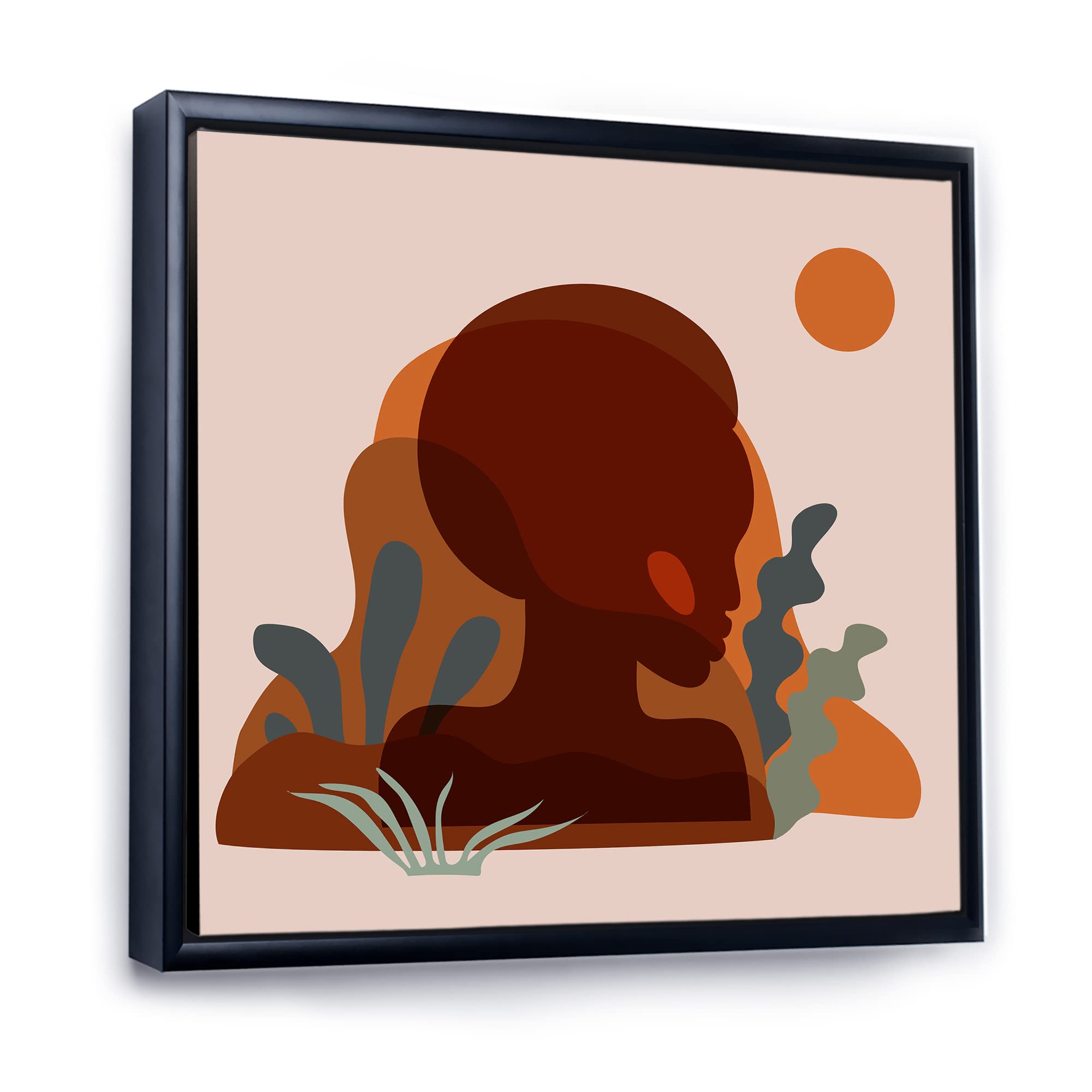 Minimalist African American Woman Silhouette Canvas Wall Art - Modern Framed Print for Living Room, Bedroom & Office Decor