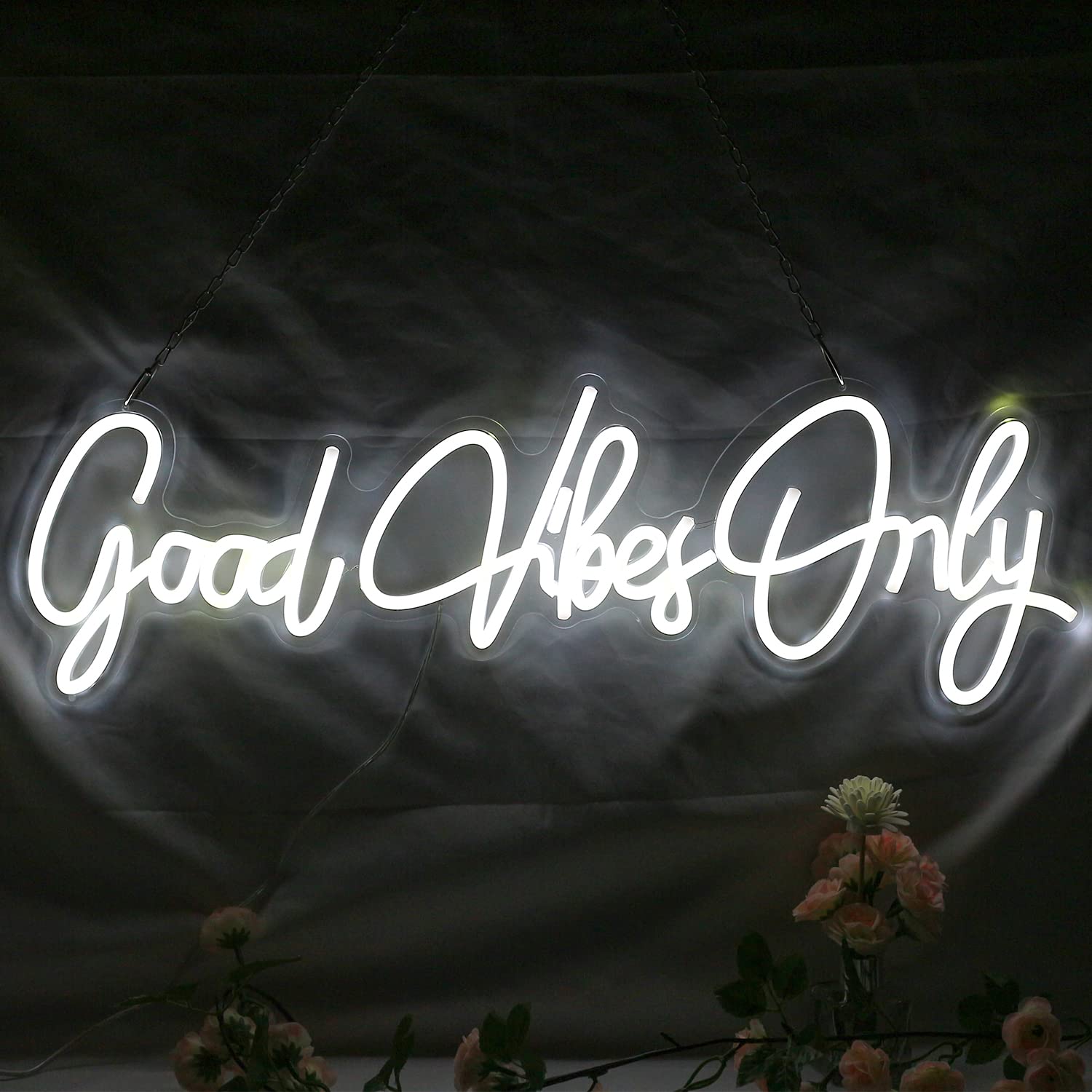 Good Vibes Only Neon Sign Light - Custom Wall Art Decor for Home, Bar, Pub, Club & Party | Unique Gift for Christmas, Rave & Apartment Decor (White) - Perfect for Bedroom, Living Room & Man Cave Lighting