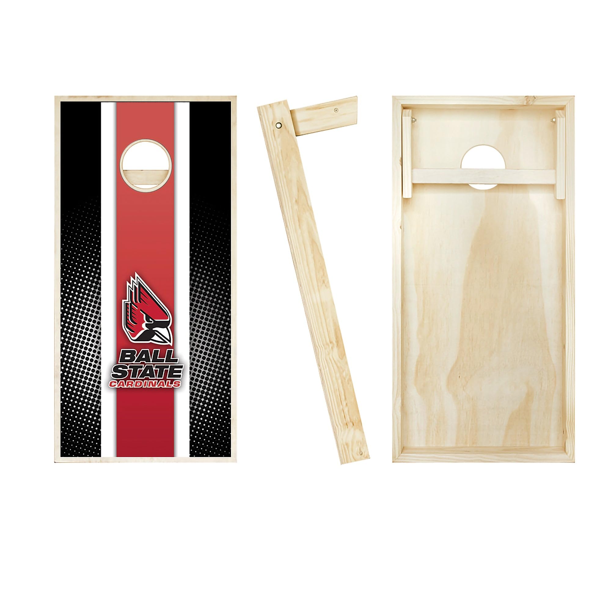 Premium Ball State Striped Cornhole Boards Set - 2 Regulation-Sized Boards & 8 Custom Team Logo Bags | Perfect for Tailgates, Backyard BBQs, and College Game Day Parties