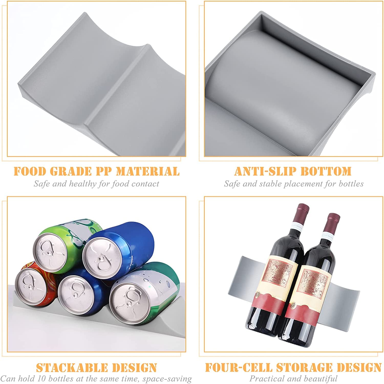 Universal Plastic Refrigerator Bottle Rack - Stackable Wine & Beer Holder for Kitchen, Fridge, Pantry Cabinet | Durable Table Shelf Organizer for Drinking Bottles (Gary) | Perfect for Home Bars, Parties & Small Space Storage