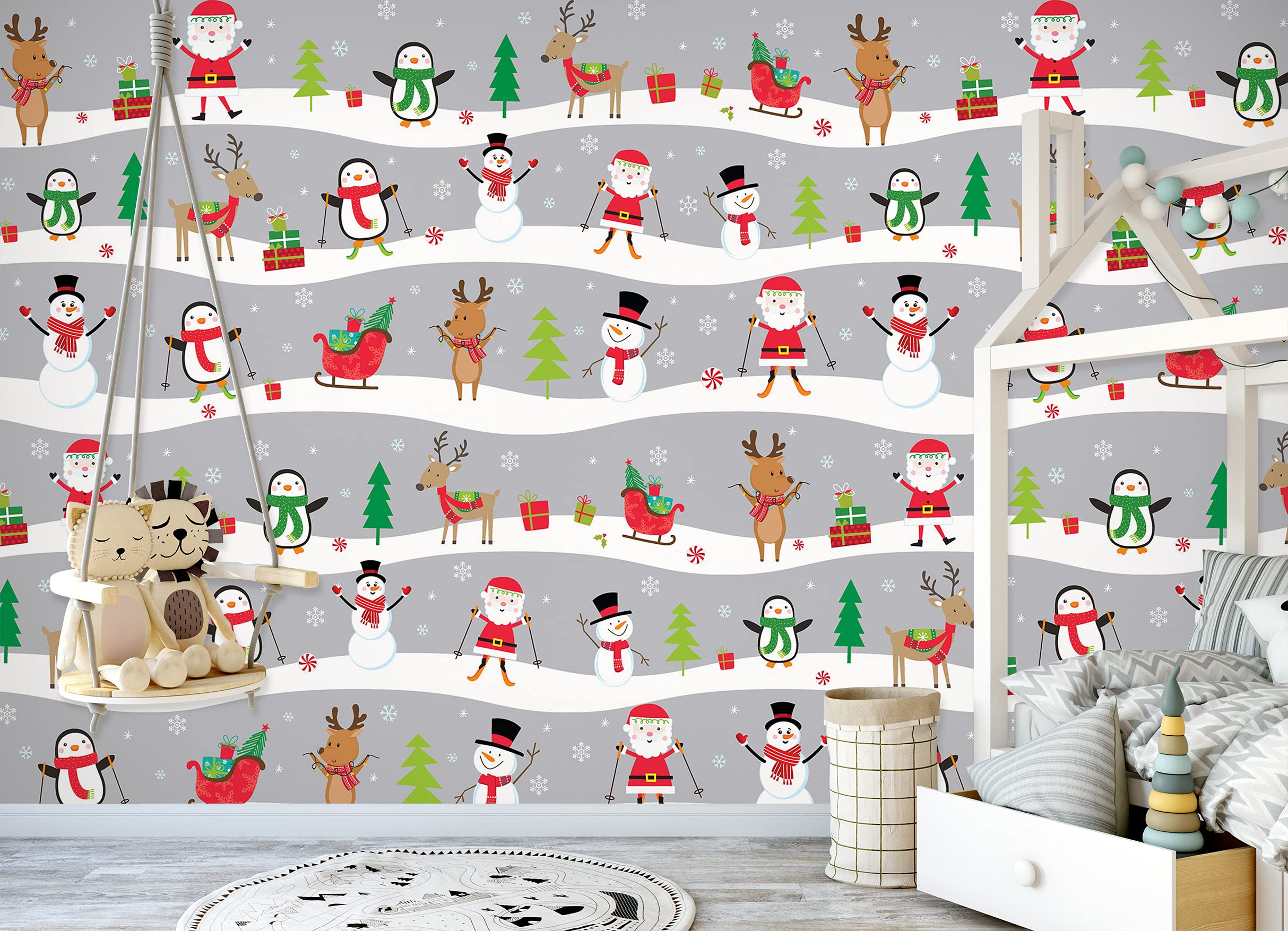 3D Penguin Snowman Pattern Removable Self-Adhesive Wallpaper - 205
