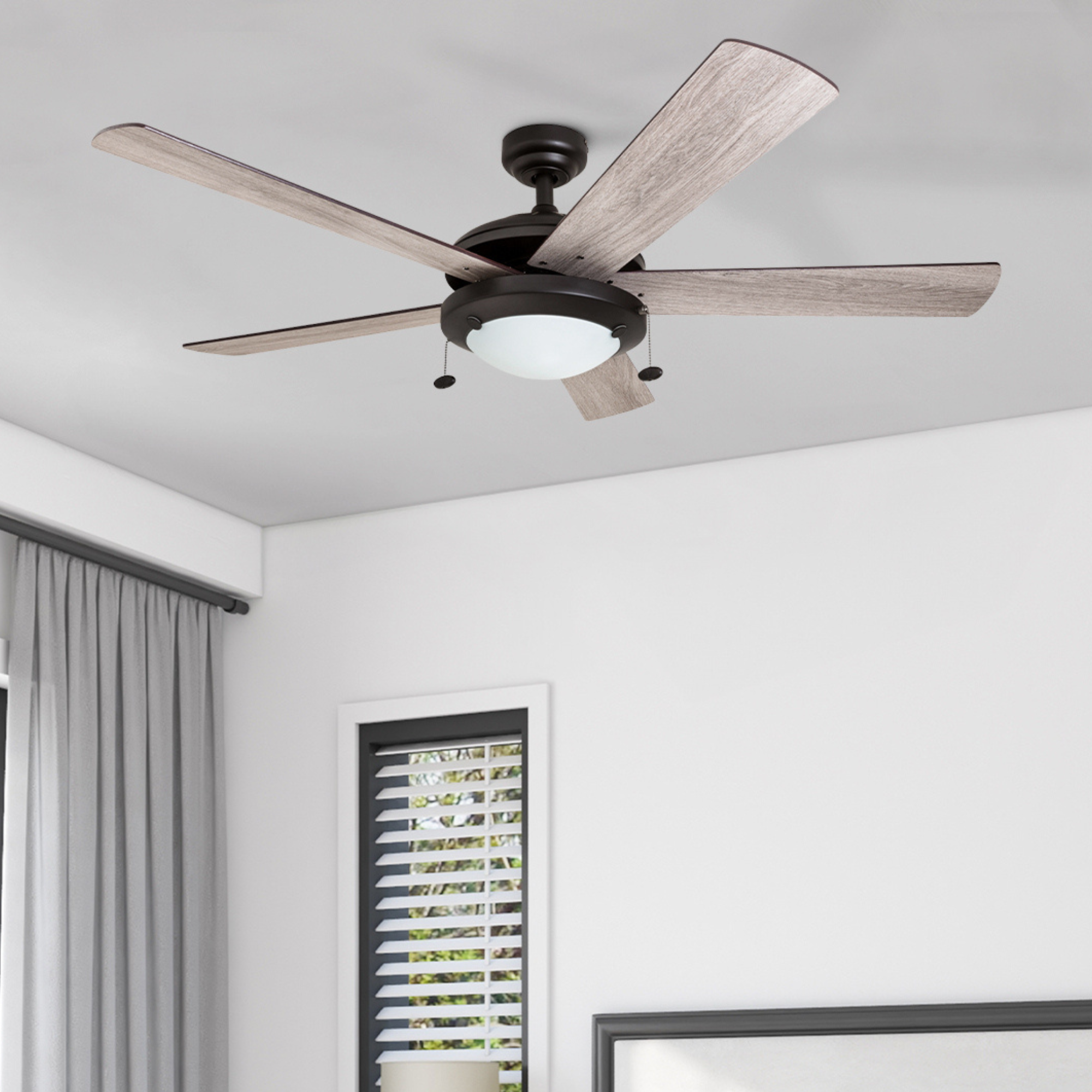 52 Inch Bolivar Espresso Ceiling Fan with Pull Chain - Modern Indoor Ceiling Fan for Living Room, Bedroom, and Office - Energy Efficient & Quiet Operation
