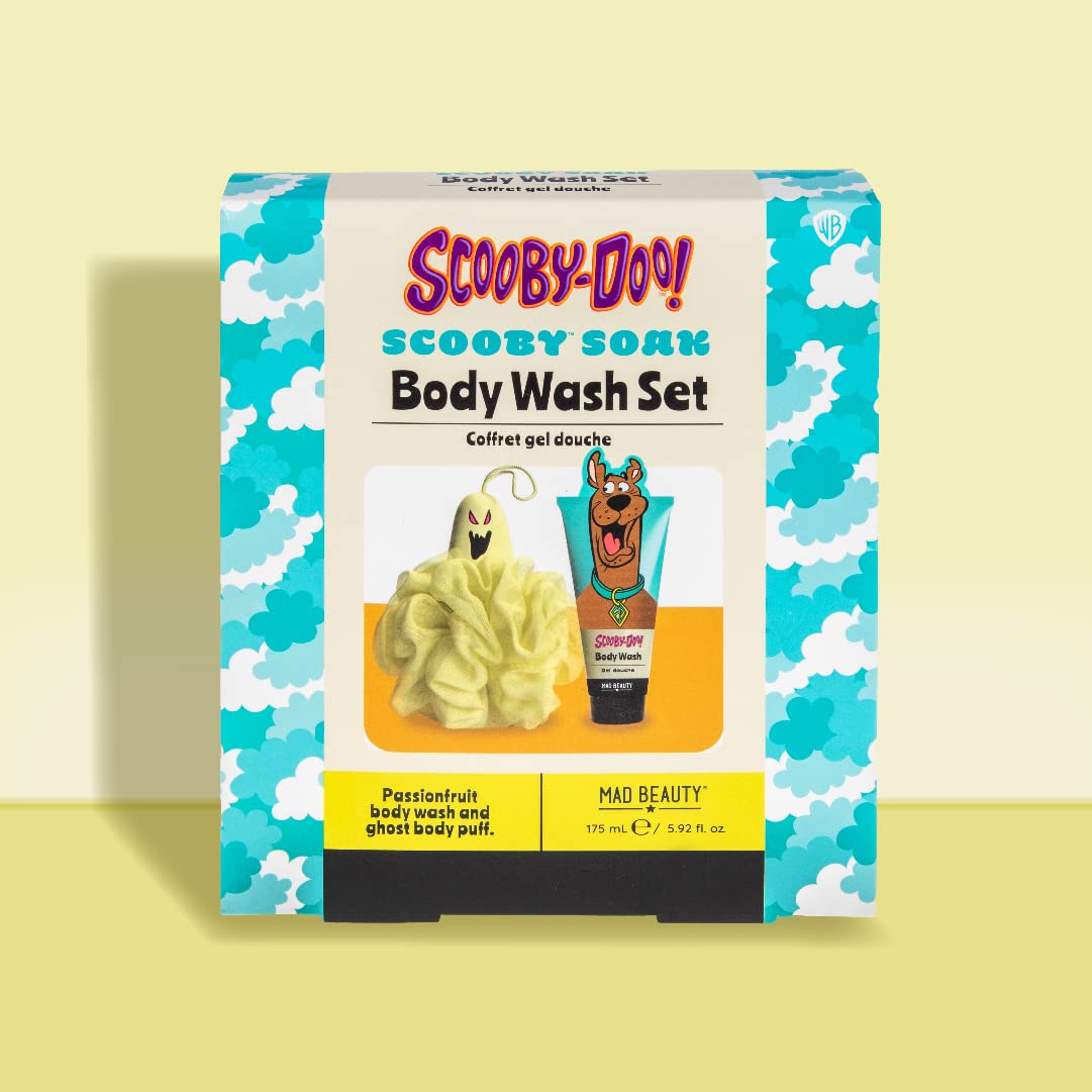 Scooby-Doo Body Wash Set with Ghost Puff - Passionfruit Scent for Relaxation & Gifting - Bath Time Fun