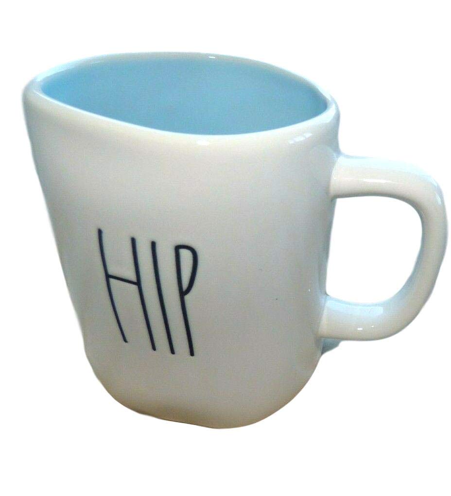 Rae Dunn Ceramic Coffee Mug - Reversible Hip Hop Design with Blue Interior - Perfect for Home, Office, or Gift Giving