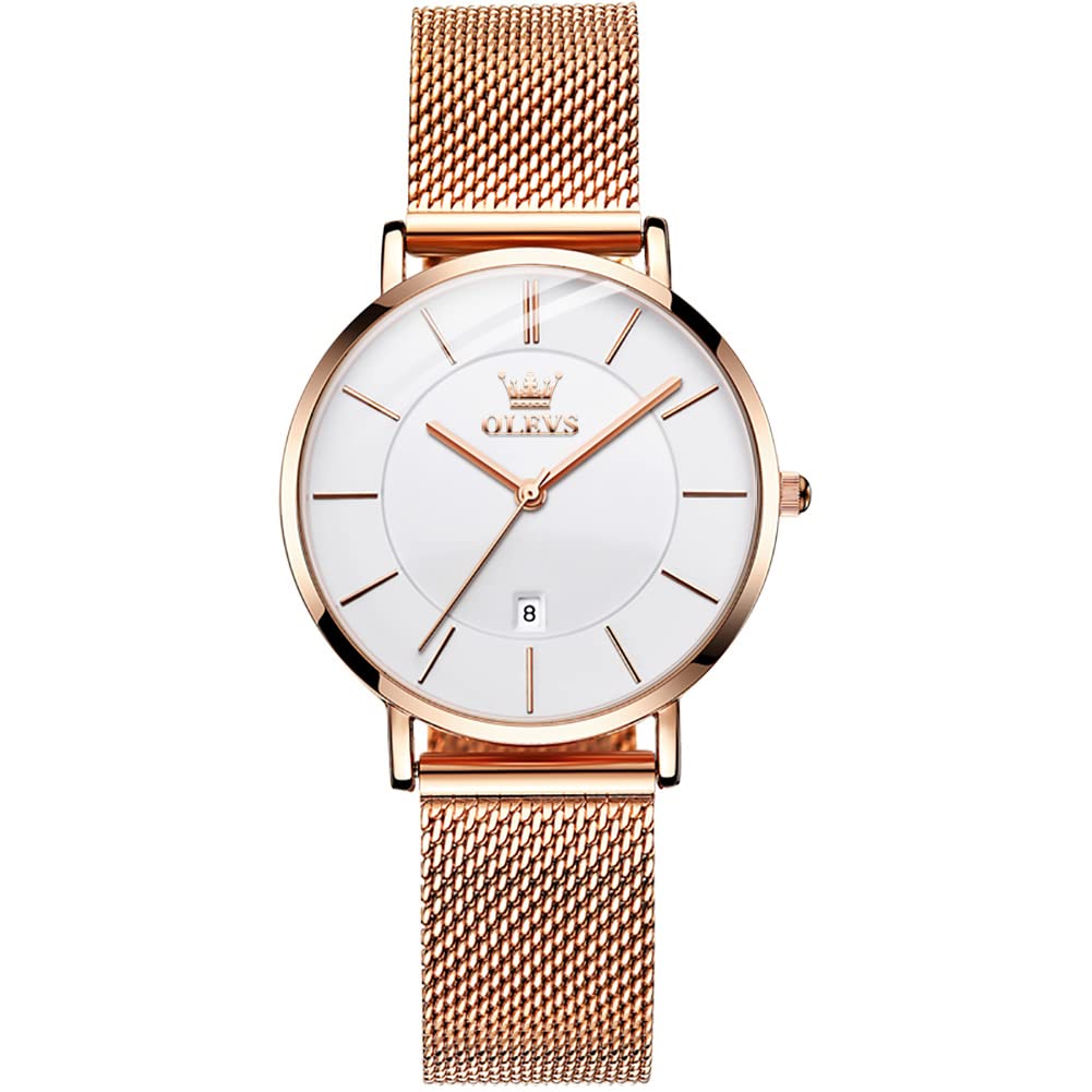 OLEVS Women's Ultra Thin Watch - Stainless Steel Mesh, Big Dial, Waterproof for Casual & Dress Wear
