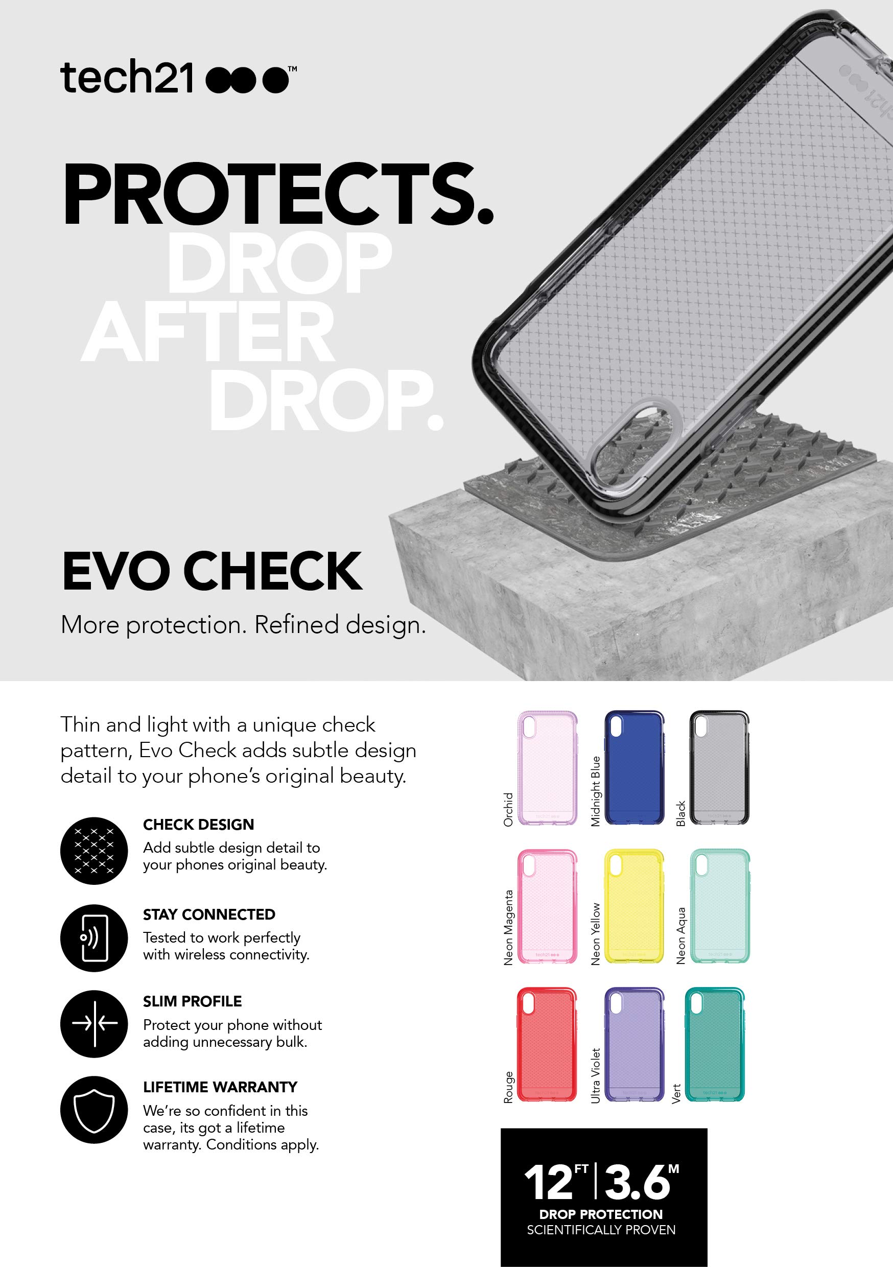 Tech21 Evo Check Protective Case for Apple iPhone Xs Max - Shockproof & Slim Design, Neon Aqua Color - Perfect for Outdoor Activities, Travel & Daily Use