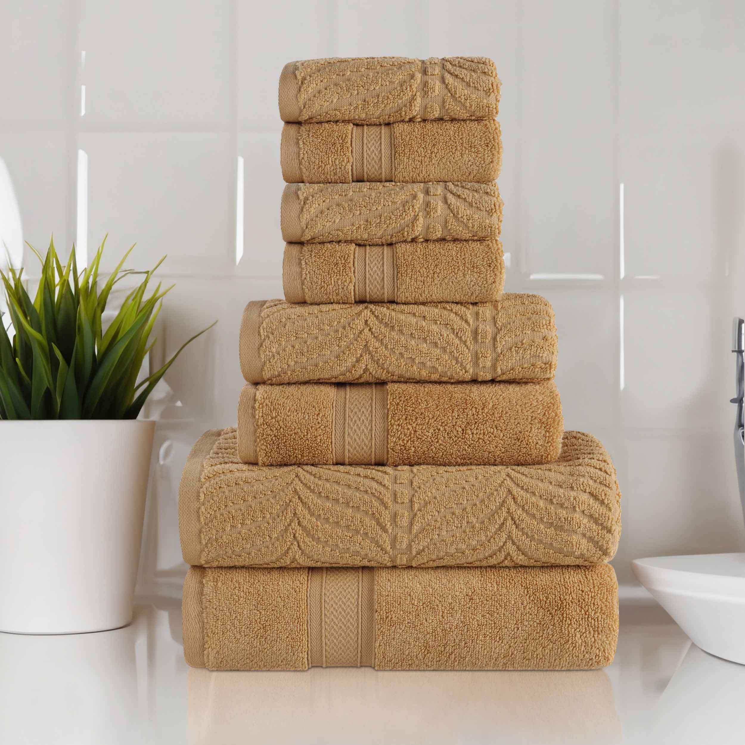 Premium 8-Piece Zero Twist Cotton Towel Set - Solid & Jacquard Chevron Design for Bath, Spa, and Luxury Home Decor