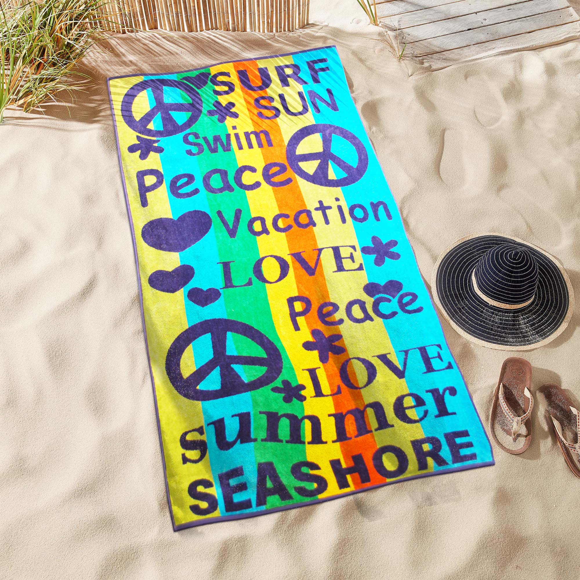 Peace Love Oversized Cotton 2 Piece Beach Towel Set - Soft & Absorbent Bath Towels for Pool, Beach, Yoga & Gym - Perfect Summer Gift for Women & Men