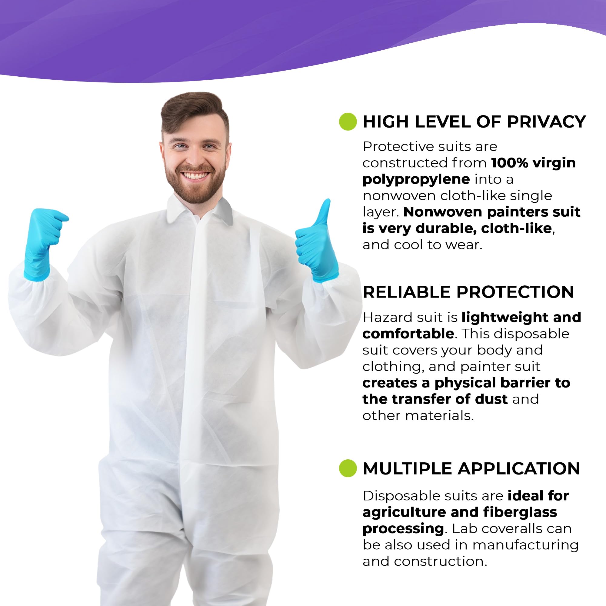 AMZ Medical Supply White Disposable Coveralls for Men & Women - X-Large Size, Pack of 25 Hazmat Suits | 70 gm/m2 Polypropylene Protective Clothing with Front Zipper | Unisex Paint Suit for Medical, Construction & Chemical Protection | Open Cut Wrists & Ankles for Comfort